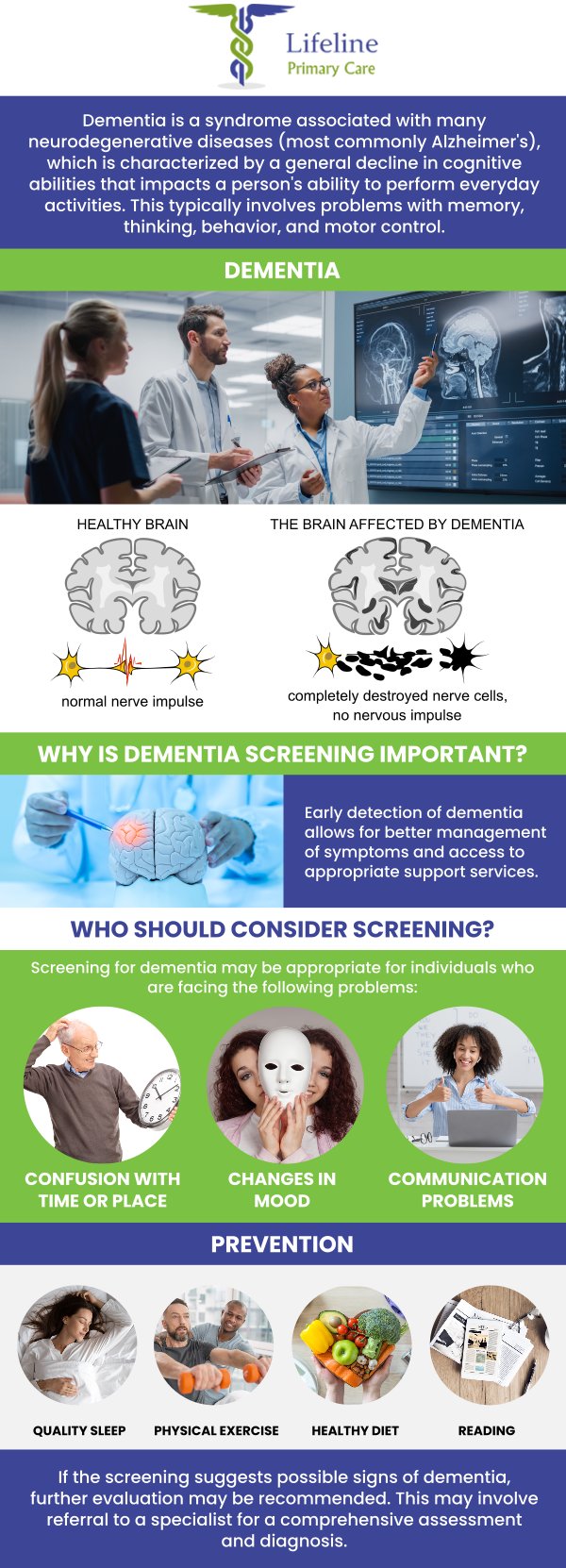 Common questions asked by patients: What are neuro scans, and how are they used to diagnose dementia? How do neuro scans help in the early detection of dementia? Are there different types of neuro scans used for dementia diagnosis? How accurate are neuro scans in diagnosing dementia? Contact Lifeline Primary Care today or schedule a consultation, and discover how neuro scans can help you. We are conveniently located at 4910 Memorial Drive, Suite A, Stone Mountain, GA 30083. We serve patients from Stone Mountain GA, Scottdale GA, Decatur GA, Tucker GA, Redan GA, Gresham Park GA, Lilburn GA, and surrounding cities.