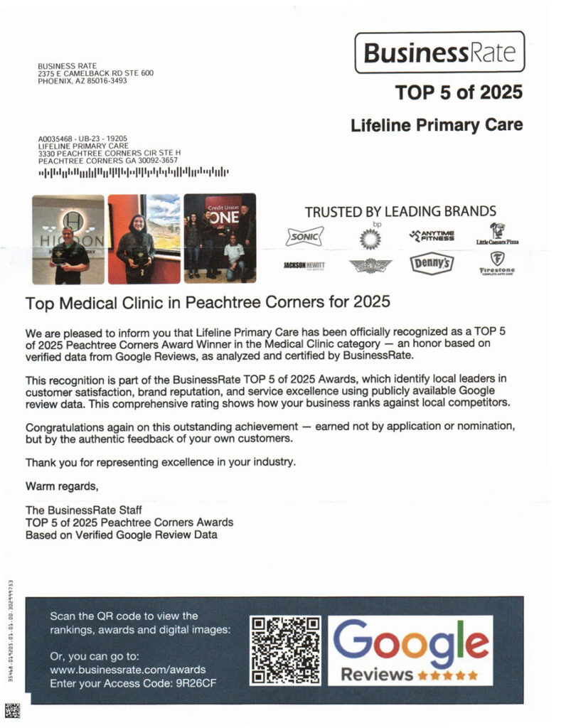 Award Winning Care at Lifeline Primary Care in Lilburn Main, Lilburn Main Extension, Lilburn – Snellville, Sandy Springs, Stone Mountain, Duluth, Clarkston, Suwanee, and Norcross GA