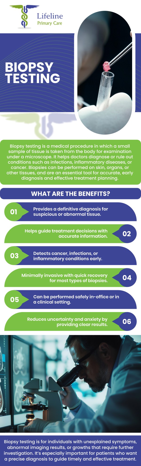 Common questions asked by patients: What is a biopsy and why is it performed? How do I prepare for a biopsy procedure? Is a biopsy painful? Can a biopsy detect cancer or other diseases? How long does a biopsy take? For more information, contact us or request an appointment online. We are conveniently located at 3997 Lawrenceville Hwy NW Lilburn, GA 30047. We serve patients from Lilburn GA, Tucker GA, Norcross GA, Lawrenceville GA, Peachtree Corners GA, Doraville GA, and surrounding cities.